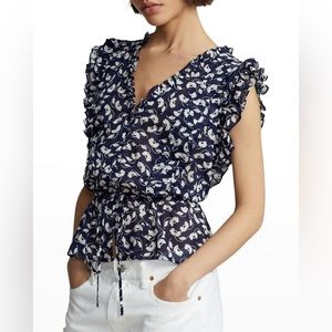 Polo Ralph Lauren V-Neck Button Down Ruffle Blouse